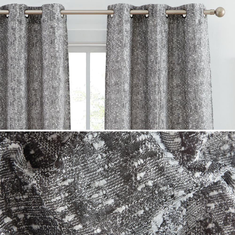 HLC.ME Avalon Jacquard Slub Texture - Privacy Curtains with Grommet Lightweight Window Curtain Panels, Set of 2
