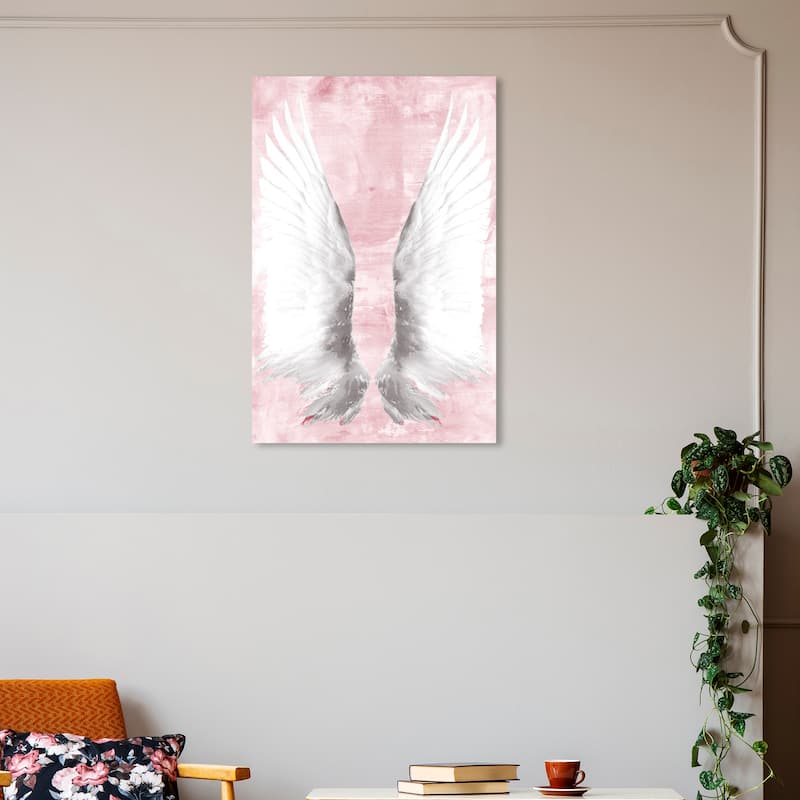 Wynwood Studio Canvas Fashion and Glam Dreaming Wings Pink White and Light Pink Glam Wall Art Canvas Print - 30 x 20