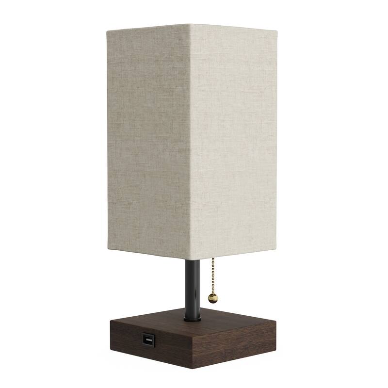 Lavish Home Rectangle Bedside Desk lamp with Charging outlet and USB - (L) 5" x (W) 5" x (H) 14"