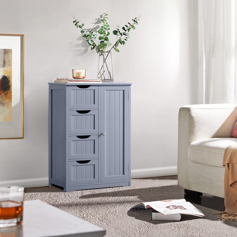 Yaheetech Large Bathroom Storage Cabinet Free-Standing Floor Cabinet with 4 Drawers and 1 Cupboard