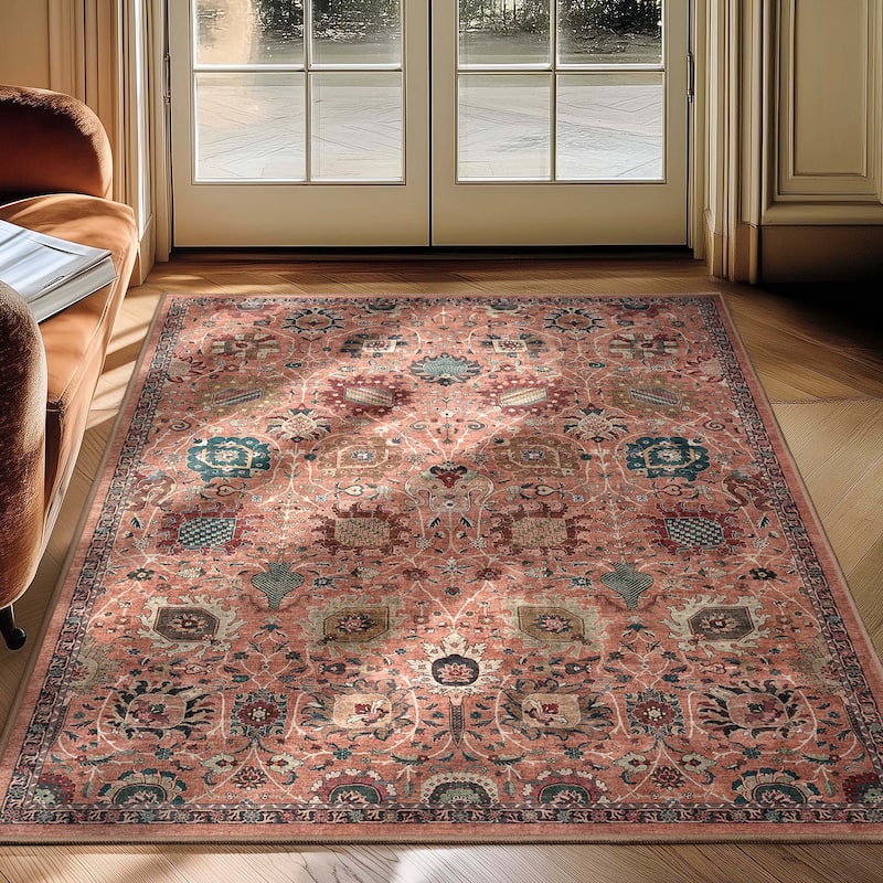 Well Woven Apollo Serapi Vienna Medallon Vintage Flat-Weave Area Rug - 3'3" x 5' - Coral