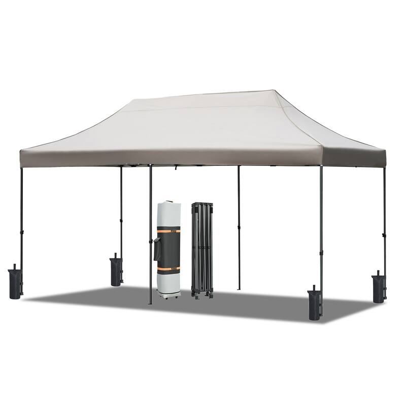 10x20ft Adjustable Height Pop Up Canopy Tent with 6 Sidewalls, UV and Waterproof Protection & Roller Bag