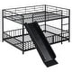 preview thumbnail 12 of 70, Metal Bunk Bed with Slide and Door, Twin Over Twin/Full Over Full Low Bunk Bedframe with Fence Guardrails and Ladder for 2 Kids