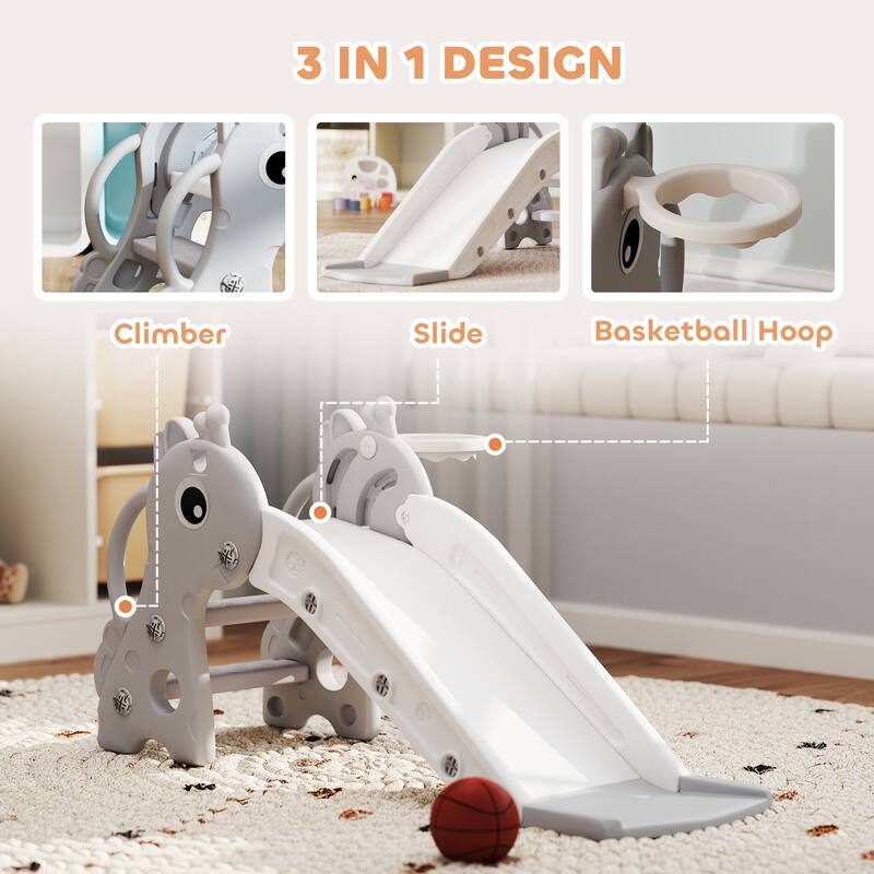 HDPE Kids Outdoor Slide with Ladder and Hoop for Playroom, Living Room and Nursery Room - 41.7" L x 20.3" W x 20.5" H