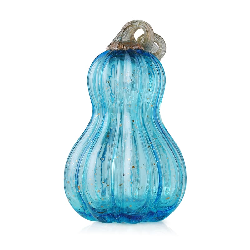 Glitzhome Fall Hand Blown Blue Glass Pumpkin Thanksgiving Table Decor