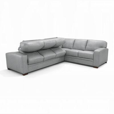 Roka Sectional Sofa with Sleeper, 94 Inch Light Gray Top Grain Leather