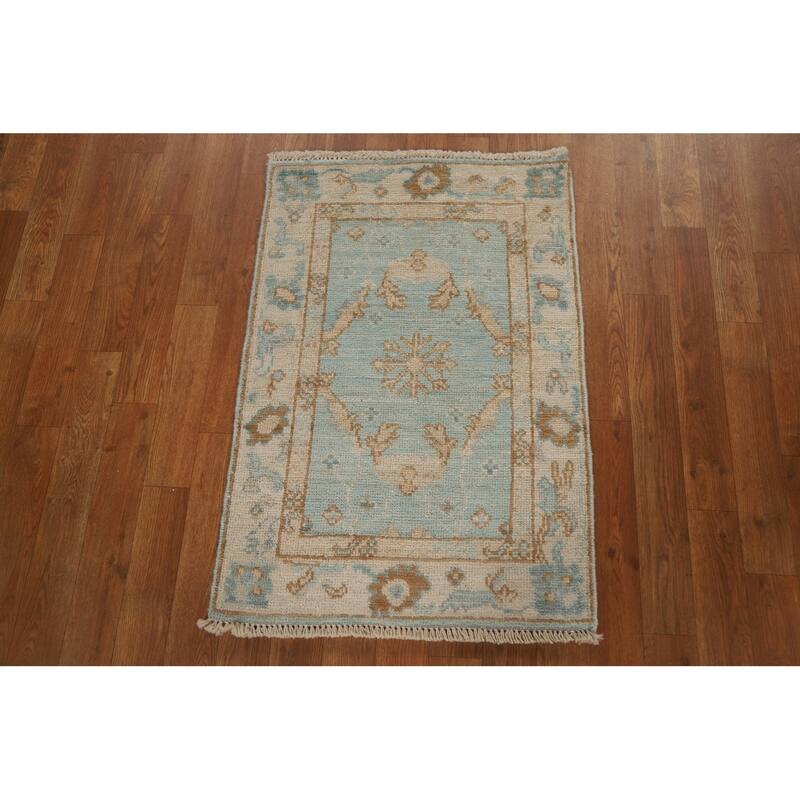 Hand Knotted Oriental 100% Wool Carpet Transitional Geometric Navy Blue & Blues Oushak Area Rug - 2' 11'' X 2' 0''