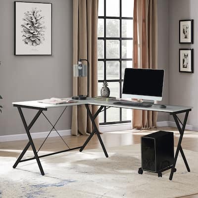 Topcraft L-Shaped Computer Desk with a Holder, White & Black