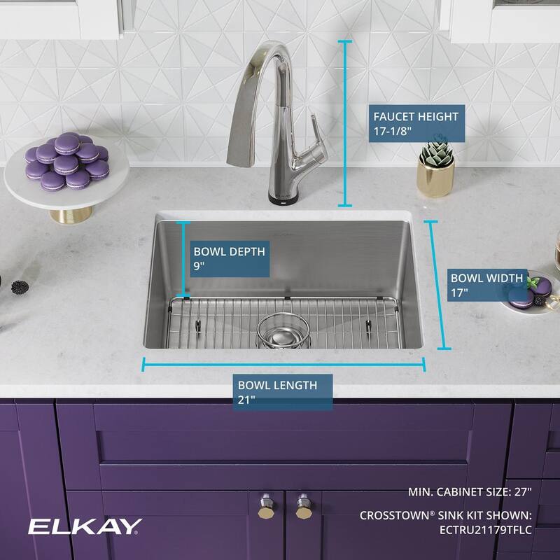 Elkay Crosstown 18 Gauge Stainless Steel 22-1/2" x 18-1/2" x 9", Single Bowl Undermount Sink Kit with Filtered Faucet