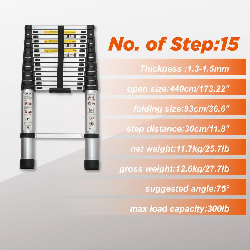14.5FT Portable Multi-Purpose Aluminum Telescopic Extension Ladder