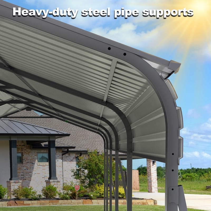 13×26.5 FT Heavy-Duty Metal Carport with Galvanized Steel Roof, Sturdy Garage Canopy Featuring Galvanized Frame.