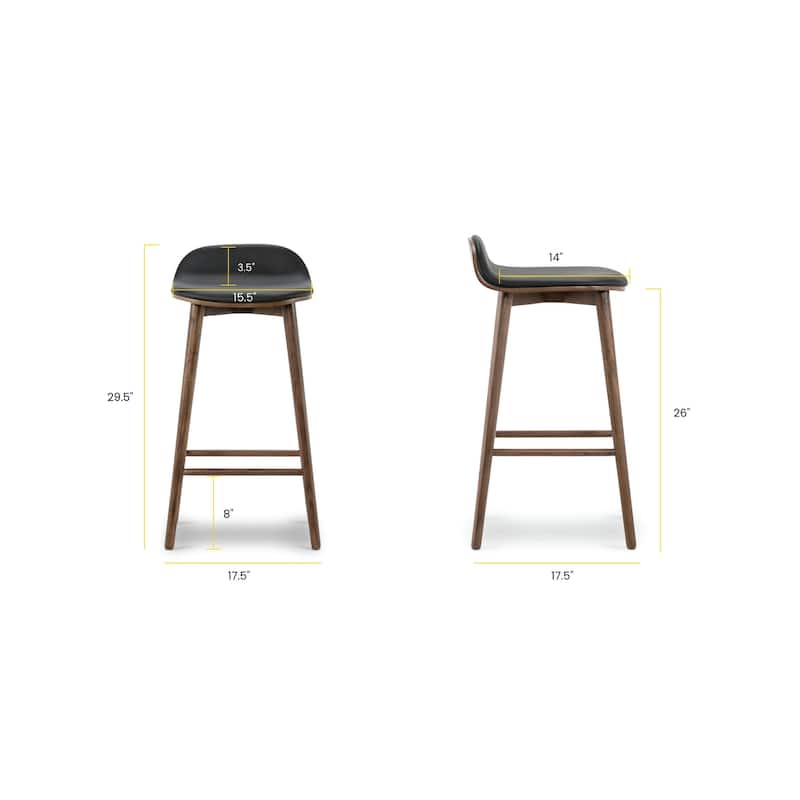 Poly & Bark Notello Leather Counter Stool - 26" Seat Height Solid Oak Wood Frame
