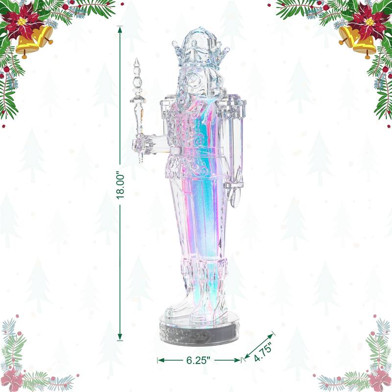Glitzhome 18"H Acrylic LED Color Changing Tabletop Nutcracker Figurine