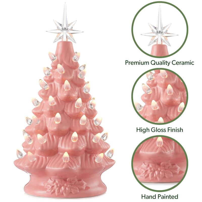 12in Hand Painted Ceramic Christmas Tree PreLit Tree with Star