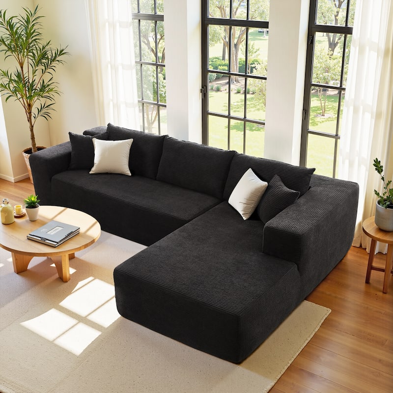 HOOOWOOO Modern Minimalist Style Sectional Couch Modular Corduroy Sofa for Living Room - Black