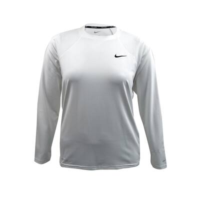 Nike Women's Plus Essential Long-Sleeve Hydro Rash Guard Swimsuit (1X, White)