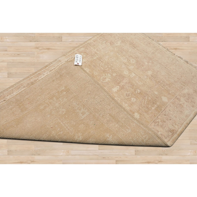 3'1"x4'11" Tan Hand Knotted Afghan Transitional Oushak Wool Rug - 3' 1'' x 4' 11''