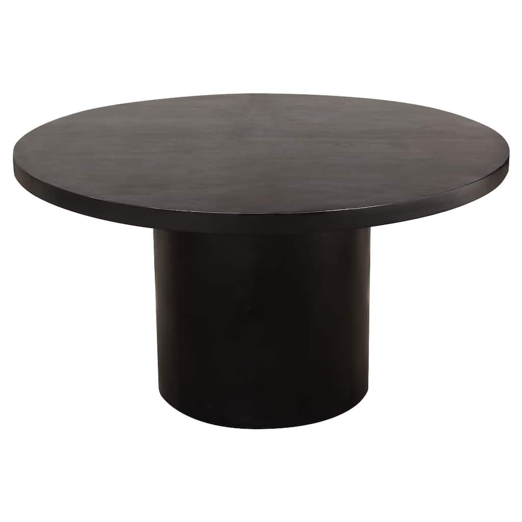 Reny Dining Table, 54 Inch, Round Black Acacia Wood Top, Iron Pedestal