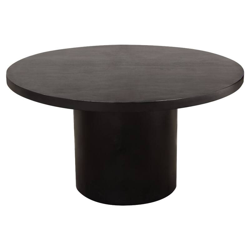 Reny Dining Table, 54 Inch, Round Black Acacia Wood Top, Iron Pedestal