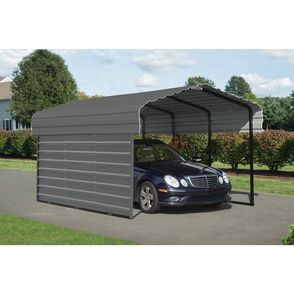 Arrow 10 x 15 ft Galvanized Steel Carport, with 1-Side Wall Kit Charcoal
