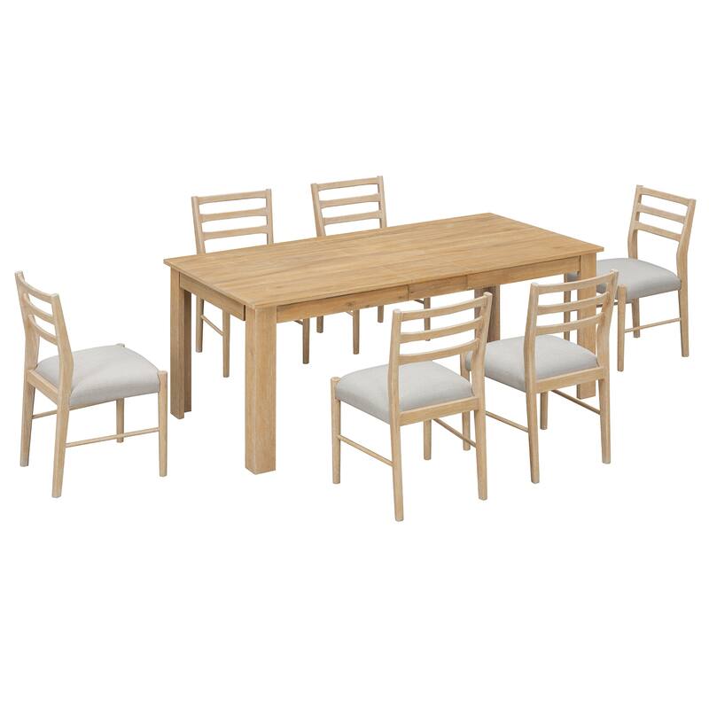 7-Piece Wooden Dining Table Set with Extendable Table and Storage Drawers for Family Gatherings