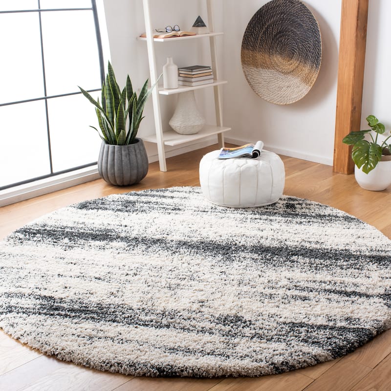 SAFAVIEH Hudson Shag Kandy 2-inch Thick Rug - 7' Round - Ivory/Dark Grey