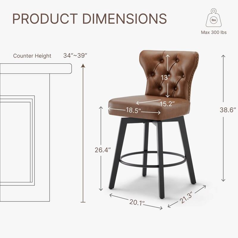 Logan Swivel Bar Stools Tufted Wingback with Nail Head