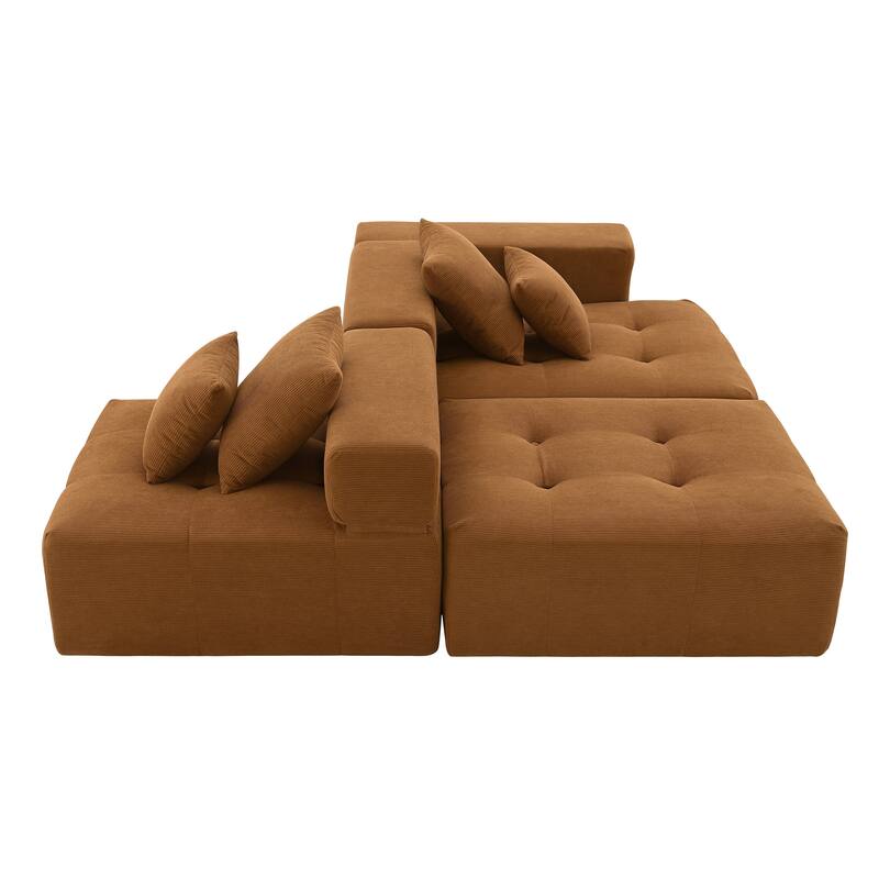 105.5" Corduroy L-Shaped Modular Sectional Sofa with Wide and Deep Seat, Tufted Design, and No Assembly Required
