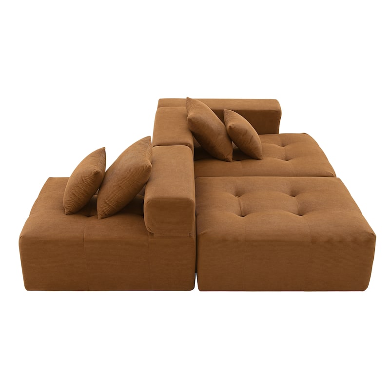 105.5'' Modular L-Shaped 3-Seater Sectional Sofa in Corduroy Upholstery with Tufted Design and 4 Pillows, No Assembly Needed