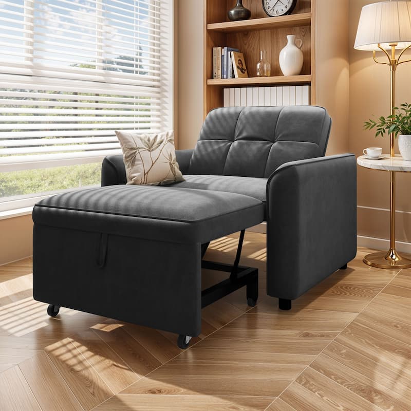 3-in-1 Sleeper Sofa Bed, Pull Out Chair Sofa For Living Room - Grey