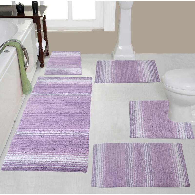 Gradiation Rug Collection 100% Cotton Non-Slip Bathroom Rug Set, Machine Washable Bath Rug, 5 Piece Bath Mat Set with Contour