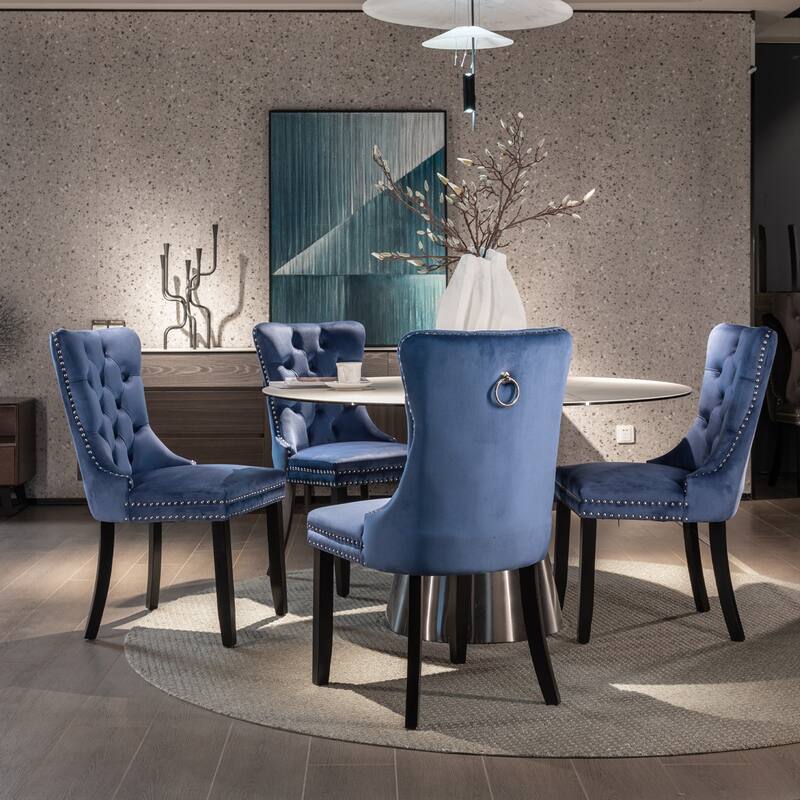 Tufted Solid Wood Velvet Dining Chair,2-Pcs Set