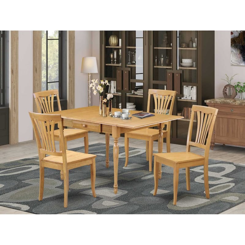 HomeStock 5-Pc Natural Oak Finish Solid Wood Top-Dining Room Set with Dropleaf-Seats 4