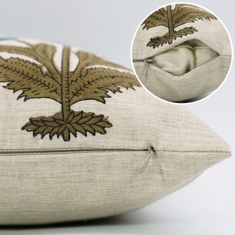 Fabdivine Hand Block Print Floral Pillow Cover Linen Cushion Case for Sofa Guest Room Fall Home Accent Gift, Shehjan