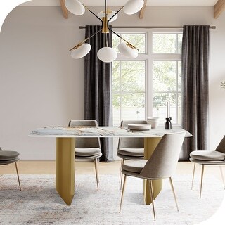 Modern 63'' Sintered Stone Dining Table with Gold-plated Stainless ...
