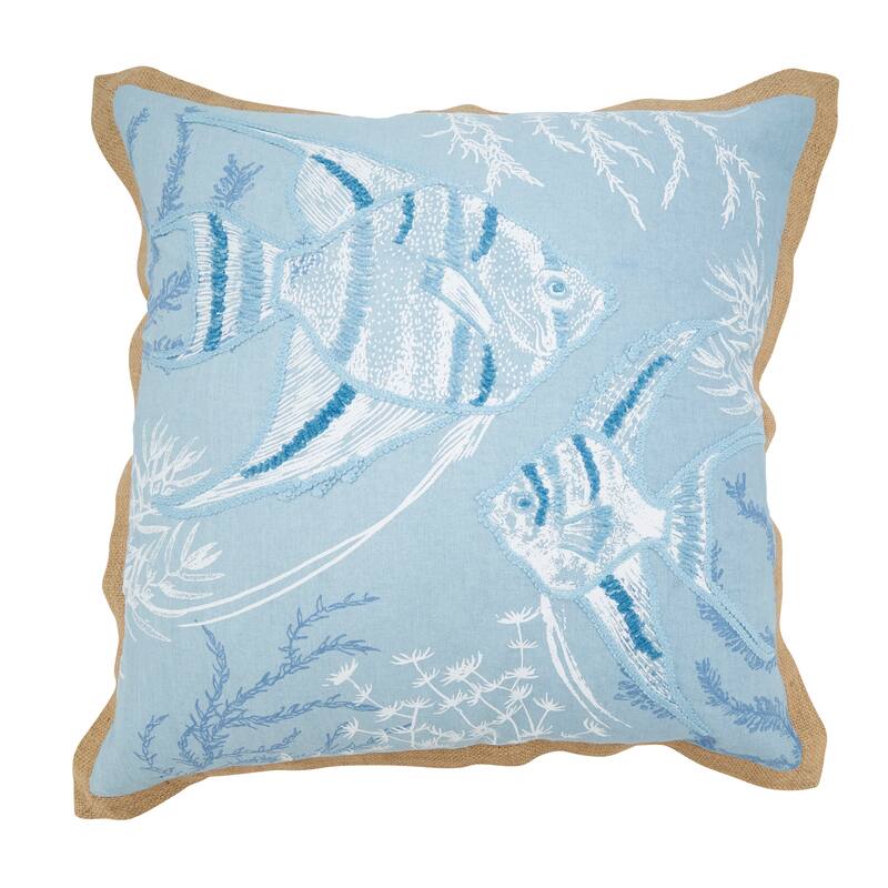Seaside Splash Fish Throw Pillow - 20"x20" - Cover Only - Blue