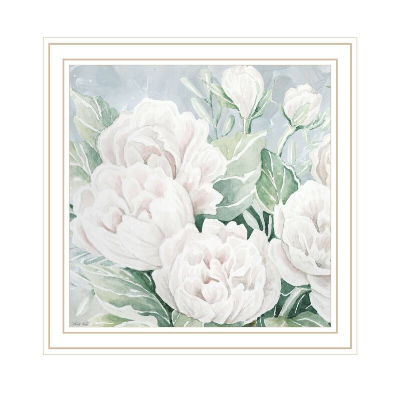 TrendyDecor4U Contemporary "Peaceful Peonies In Full Bloom" Framed Print Wall Art - White
