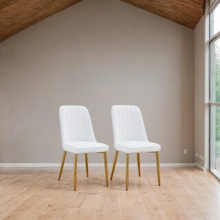 Set of 2 Modern Faux Leather Upholstered Dining Chairs with Metal Legs ...