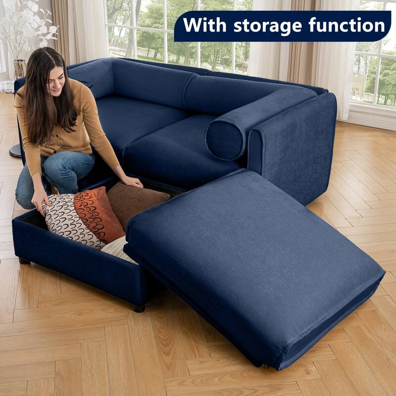 2 Seat Fabric Sofa Round Arms Loveseat Couch, Modern 75" Chenille Leisure Love Seat Couches with Hidden Storage for Small Spaces