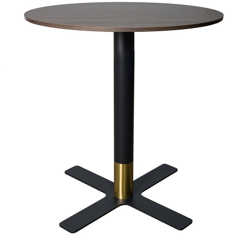 Vail Round Dining Table with 36 in. MDF Tabletop in Black Stainless Steel Cross Legs with Gold Accent Base Kitchen Table - Dark Brown