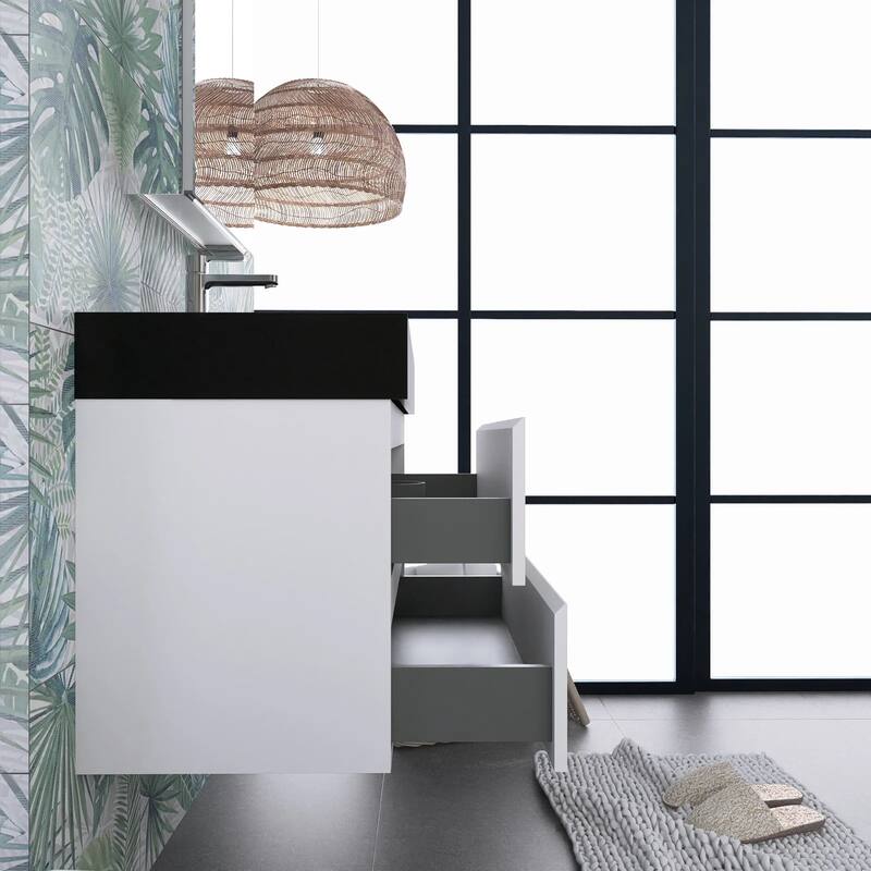 Single Sink Floating Bath Vanity in with Solid Surface Top