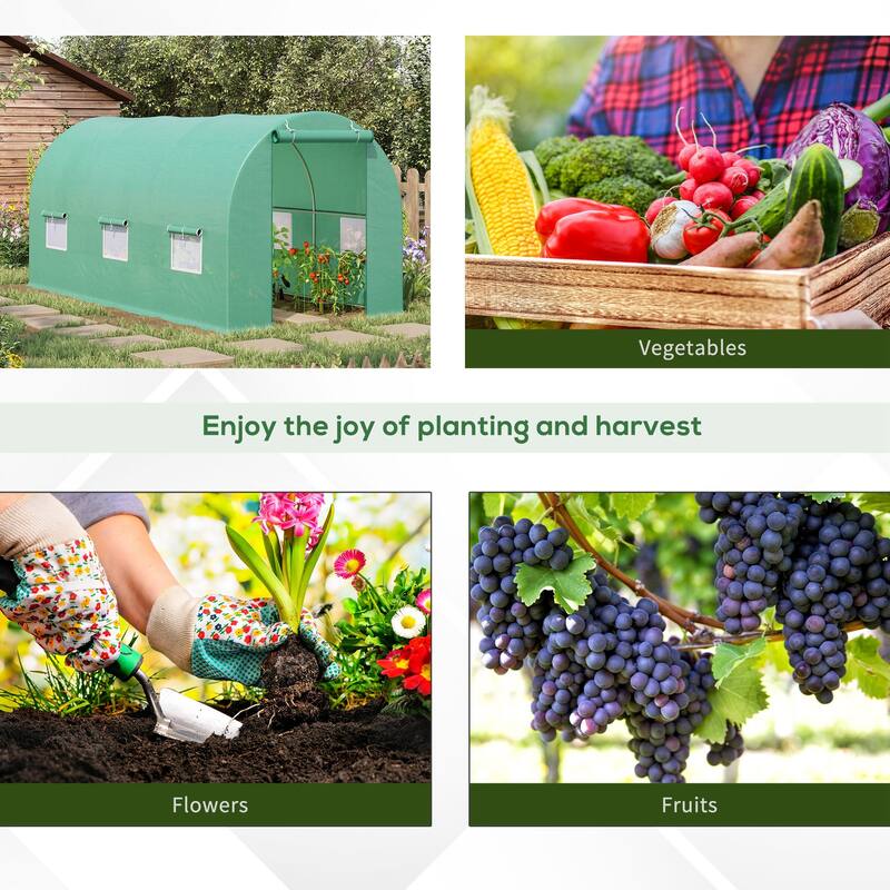15' x 6' x 7' Walk-in Tunnel Greenhouse Garden Plant Growing House with Door and Ventilation Window, Green