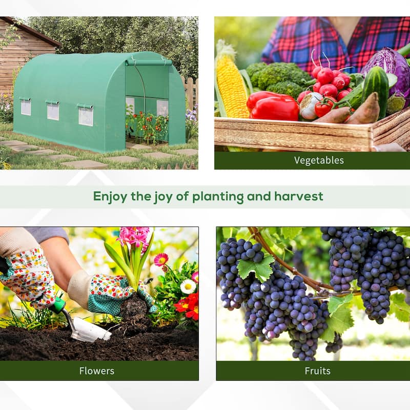15' x 6' x 7' Walk-in Tunnel Greenhouse Garden Plant Growing House with Door and Ventilation Window, Green