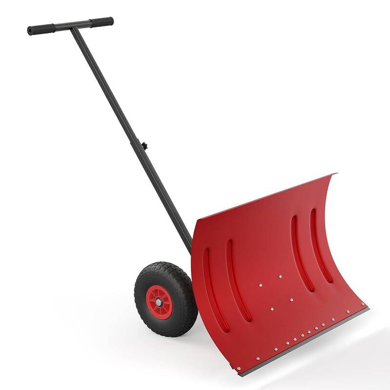 Heavy Duty Single Rod 20 * 29 Inch Wheeled Snow Shovel - Red