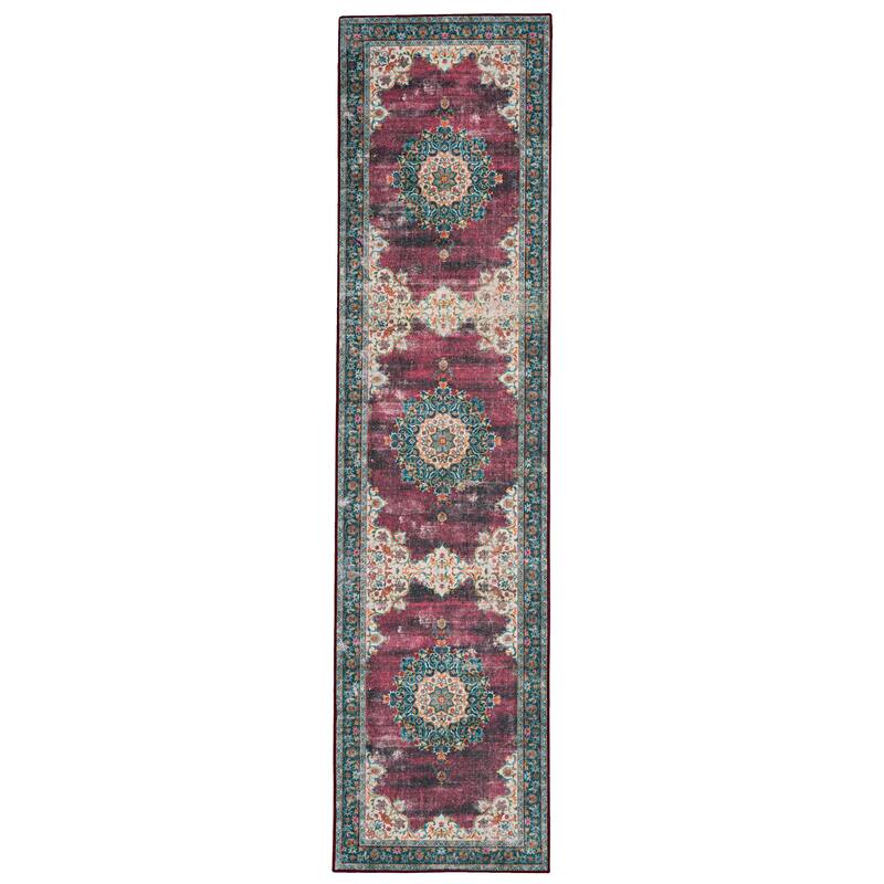Bryant Machine Washable Ivory & Burgundy Area Rug - 2' x 8' Runner