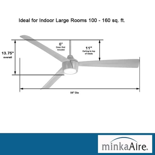 Minka Aire Skinnie 3 Blade 56 Inch Ceiling Fan With LED Light - Bed ...