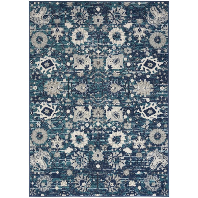 Nourison Passion Boho French Country Floral Area Rug. - 5' 3" x 7' 3" - Surf - Runner/Rectangle