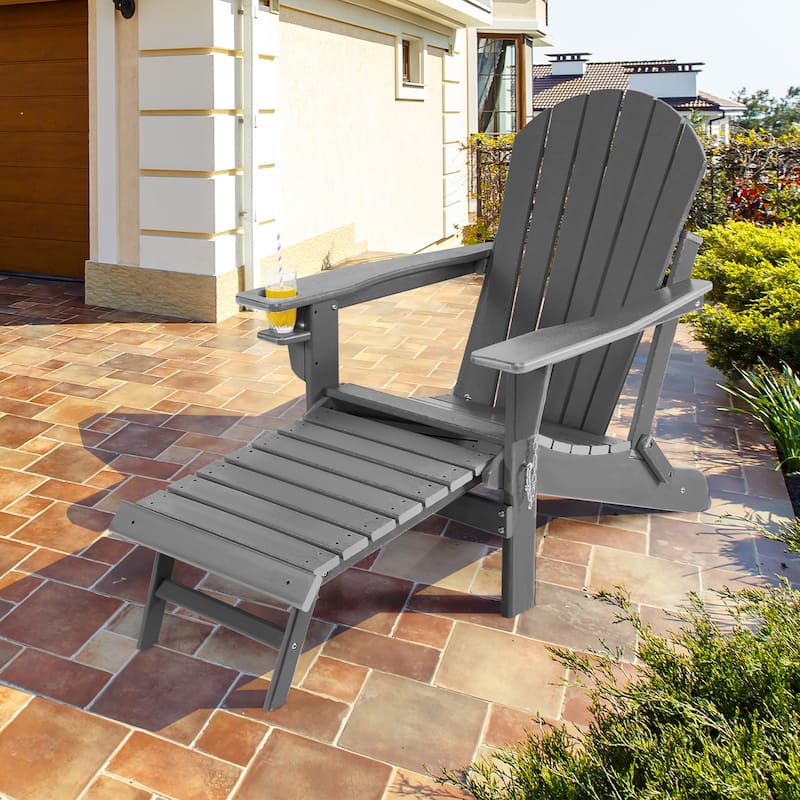 Costway Patio Folding Adirondack Chair HDPE All-Weather Pull-Out - 30''x 53''x 36.5''