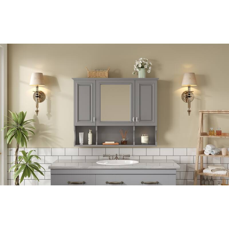 GDFStudio - Rivermont Modern Wall Mounted Bathroom Medicine Cabinet with Mirror and Open Shelves - 35'' x 28''