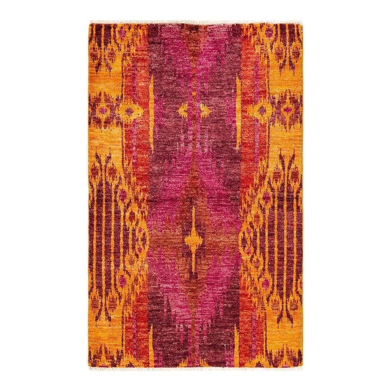 Overton Hand Knotted Wool Vintage Inspired Modern Contemporary Modern Red Area Rug - 4' 0" x 6' 4"